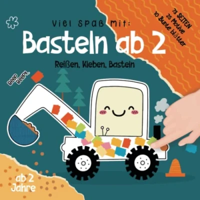 Abbildung von Basteln ab 2 Jahre: Das XXL kunterbuntes Bastelbuch Jahre für kinder mit Bastelvorlage und farbigen Seiten zum Schnipsel ausreißen aufkleben.lernen Auto, Bagger Fahrzeugen.