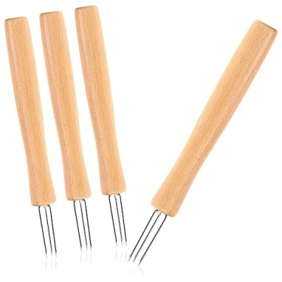 Abbildung von com four® 4x Pellkartoffel Gabel mit 3 Zinken, aus rostfreiem Edelstahl 430 und Buchholz, wiederverwendbare, extra große, ergonomische Maisspieß Schälhilfen (04 Stück Holz lang)
