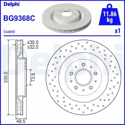 Abbildung von DELPHI BG9368C Bremsscheibe 335 32 5 Belüftet beschichtet unbehandelt ohne Radlager, ABS Sensorring