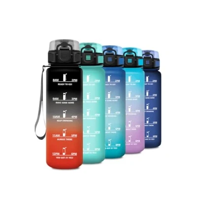Abbildung von Trinkflasche 500ml, Wasserflasche Kohlensäure Geeignet, Sport mit Zeitmarkierung, Auslaufsicher filter, Einhandöffnung, Perfekt für Camping, Kinder, Büro, Laufen