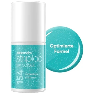Abbildung von alessandro Striplac UV Nagellack Maledivia Shimmer Deckend &amp; Kratzfest bis zu 15 Tage Leichtes Auftragen Schonende Abziehtechnologie Vegan Blau, 6,5ml