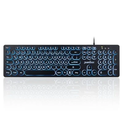 Abbildung von Perixx PERIBOARD 317R Kabelgebundene USB Tastatur mit Hintergrundbeleuchtung Großbuchstaben dreifarbig beleuchtete LED stilvolle runde Tastenkappen DE QWERTZ Layout