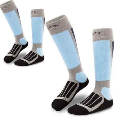 Abbildung von gipfelsport Skisocken für Kinder, Herren und Damen Dicke Socken aus Merinowolle, warme Merino Snowboardsocken, 2x Paar Skistrümpfe, Grau, Größe 36 38
