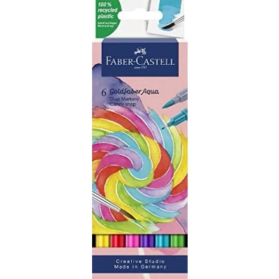 Abbildung von FABER CASTELL 164528 Goldfaber Aqua Dual Marker, Candy Shop, mit Pinselspitze und Fineliner Spitze, 6er Etui