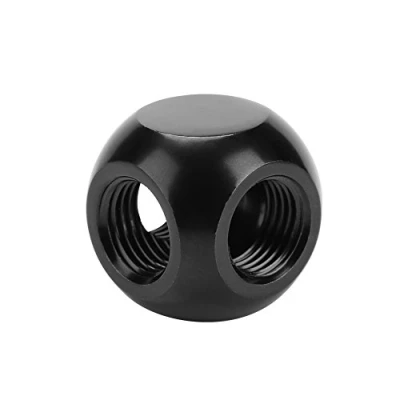 Abbildung von Anschluss für Computer Wasserkühlungsanschluss Sphärischer G1/4 3 Wege Messingadapter mit Gewinde PC Wasserkühlungsanwendungen(Schwarz)
