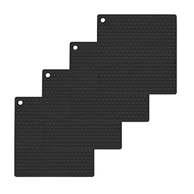 Abbildung von O ishii 4er Set Topf Untersetzer aus Silikon Viereckige Topflappen Hitzebeständig bis zu 230C (Schwarz)