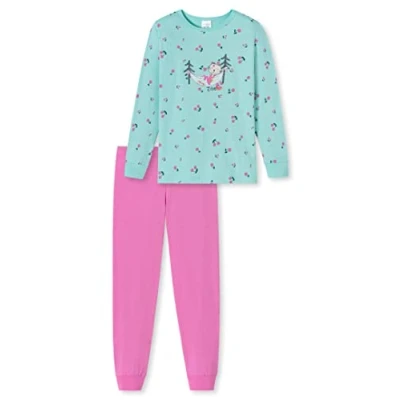 Abbildung von Schiesser Mädchen Schlafanzug lang Einhorn, Sterne, Dots, Waldmotive und Hexen Organic Cotton Pyjamaset, blau, 98