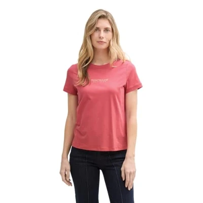 Abbildung von TOM Tailor LOGO Embroidery Tshirt print, Damen, Größe: XL, Berry red