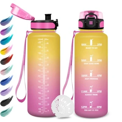 Abbildung von Trinkflasche Sport 1.5L, Auslaufsicher Wasserflasche Kohlensäure Geeignet, mit Zeitmarkierung, Filter, Sportflasche für Oudoor, Sprudel, Camping, Fahrrad, Fitness