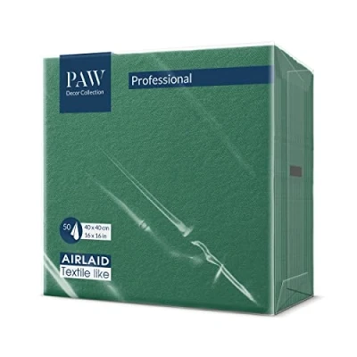Abbildung von PAW Airlaid Servietten (40 x 40 cm) I 50 Stück Einfarbig Stoffähnlich Elegante Tischdekoration HoReCa Zu Anlässen wie Hochzeiten, Feiern, Weihnachten Unicolor: Dunkelgrün