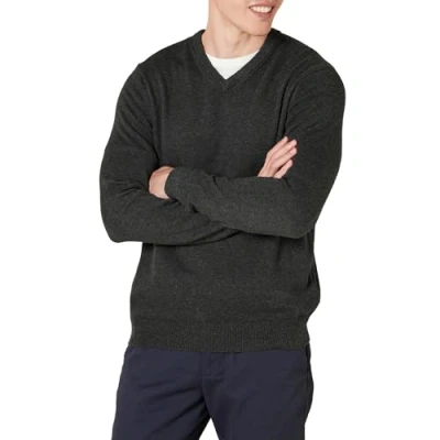 Abbildung von Amazon Essentials Herren Pullover mit V Ausschnitt (in Übergröße erhältlich), Dunkelgrau Meliert, XL