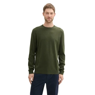 Abbildung von TOM Tailor Strukturierter Rundhals Strickpullover, Herren, Größe: Large, Rosin green melange