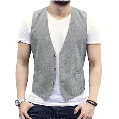 Abbildung von AeoTeokey Herren Sommer Leinenweste Anzug Weste Casual Regular Fit(Hellgrau,3XL)