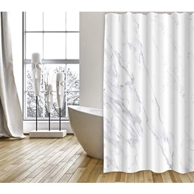 Abbildung von MSV Cotexsa by Premium Anti Schimmel Textil Duschvorhang Bakteriell, waschbar, 100% wasserdicht, mit 12 Duschvorhangringen Polyester, „Toscana“ Marmor Weiß 180x200cm Made in Spain
