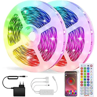 Abbildung von WEILY Bluetooth LED Strip 10m mit App Steuerung, Farbwechsel Streifen IR Fernbedienung, 64 Szenenmodi, Feen Lichter für Beleuchtung Zuhause, Party