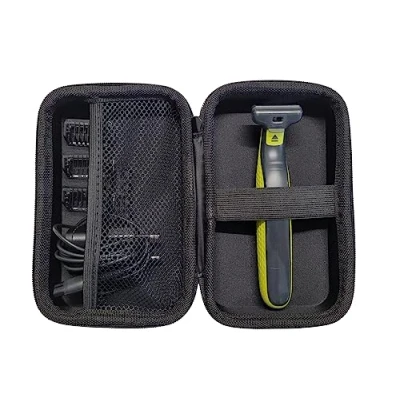 Abbildung von Schutztasche Hardcase Hartschalenetui für One Blade Rasierer Außenabmessungen 180 x 100 60 mm Innenabmessungen 175 95 58 Stoßschutz integriertes Netz und Gummizug Schwarz (L)
