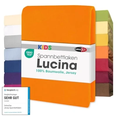 Abbildung von CelinaTex Jersey Spannbettlaken Lucina für Kids Doppelpack 60x120 70x140cm orange 100% Baumwolle gekämmt superweich Spannbettbezug, Leintuch, Bettlaken, elastisch, Strech, Oeko Tex
