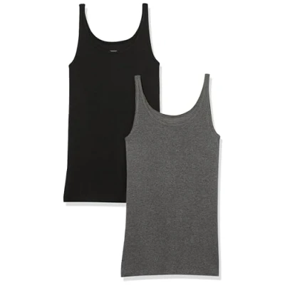 Abbildung von Amazon Essentials Damen Schmal geschnittenes Tanktop mit dünnem Trägern, 2er Pack, Dunkelgrau Meliert/Schwarz, S