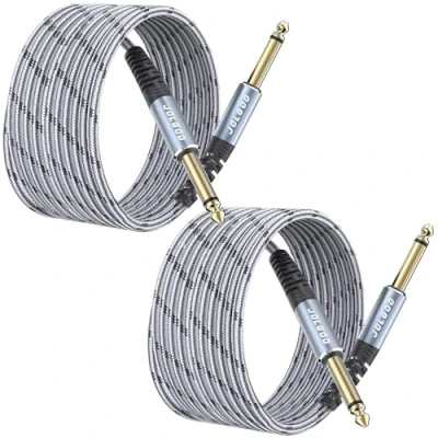 Abbildung von JOLGOO 1/4 Zoll Gitarren Instrumentenkabel 2 Stück, TS Gitarrenkabel, Viertel Kabel, für E Gitarre, Bass, Tastatur, Mixer, Verstärker, Lautsprecher, elektrische Mandoline, 6 m