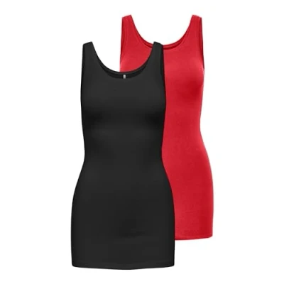 Abbildung von ONLY Onllive LOVE NEW LONG 2 PACK Top, Damen, Größe: XS, Black/high risk red