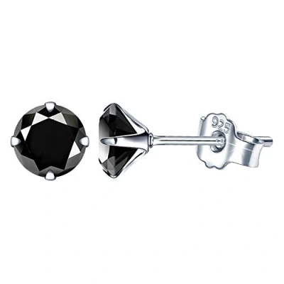 Abbildung von Yumilok Damen Ohrstecker 925 Sterling Silber Zirkonia Schwarz 6mm Gestüt Piercing Ohrringe Ohrschmuck für Frauen Mädchen