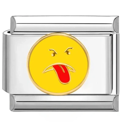 Abbildung von Quiges 9mm Italian Style Charm Modul Edelstahl lächelnd Verrückt für Italienische Armbänder