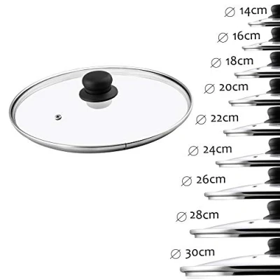 Abbildung von KADAX Glasdeckel, Topfdeckel aus Glas, ⌀14 30cm, hitzebeständiger Deckel für Topf, Pfanne, Pfannendeckel mit Griff Kunststoff, Universaldeckel in verschiedenen Größen (28cm)