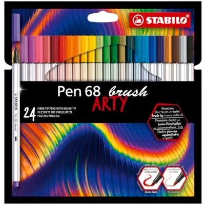 Abbildung von Premium Filzstift mit Pinselspitze für variable Strichstärken STABILO Pen 68 brush ARTY 24er Pack 24 verschiedenen Farben