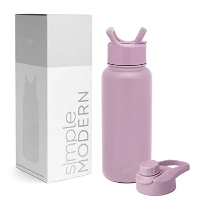 Abbildung von SIMPLE MODERN Wasserflasche mit Trinkhalm Kippverschluss Isolierte EdelstahlThermoskanne für den Sport Fitnessstudio Summit Sammlung 1L Lavender Mist