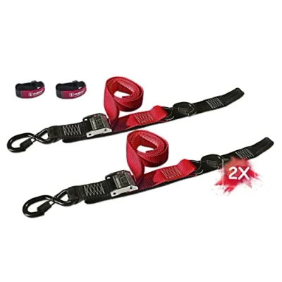 Abbildung von MAGMA 2 Spanngurte mit Haken und Lasche, Befestigungsbänder Verankerungs Spannbänder Anhänger Motorrad Schiff Boot Quad ATV Länge = 1,8 m, Breite 3,8 cm. Reißfestigkeit: 550 Kgf/Stück