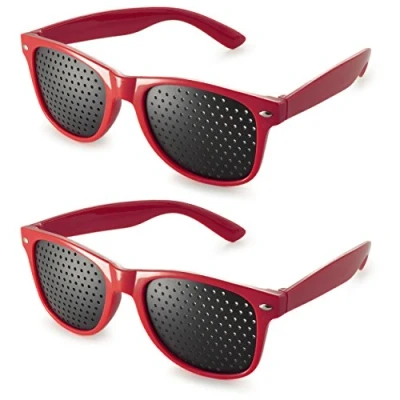 Abbildung von Raster Brille/Loch Brille für Augen Training und Entspannung im 2er Set, Gitter mit faltbaren Bügeln, Pinehole Glasses, Form B, Farbe: rot