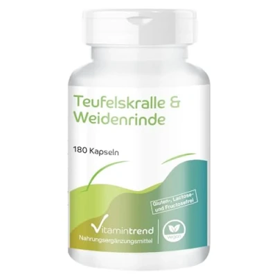 Abbildung von Teufelskralle und Weidenrinde 180 Kapseln ! 2 MONATS VORRAT Harpagophytum vegan Vitamintrend®