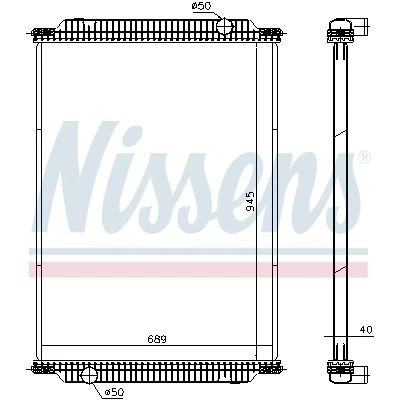 Abbildung von NISSENS 671950 Kühler, Motorkühlung Aluminium 945 689 40 ohne Rahmen Kühlrippen gelötet