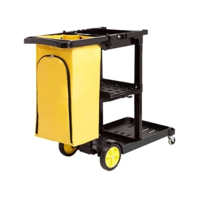 Abbildung von AmazonCommercial Reinigungswagen mit Reißverschlusstasche und 2 Ablageflächen, 3er Packung