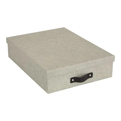 Abbildung von BIGSO BOX OF SWEDEN Dokumentenbox für A4 Papier, Broschüren usw. Schreibtischablage mit Deckel und Griff Aufbewahrungsbox aus Faserplatte Papier in Leinenoptik beige