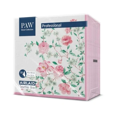 Abbildung von PAW Servietten aus Airlaid Stoffähnlich (40 x 40 cm) I 50 Stück Ideal für Hochzeit, Taufe, Kommunion, Geburtstag Hochwertige Tischdeko Stoffservietten Pink Blumen Season