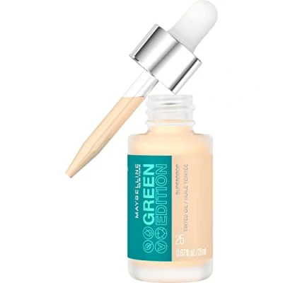 Abbildung von Maybelline New York Leichte Serum Foundation, Makeup für aufbaubare Deckkraft und ein natürliches Finish, Green Edition Superdrop Tinted Dry Oil Nr. 25, 1 Stück
