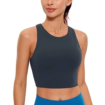 Abbildung von CRZ Yoga Damen Butterluxe Racerback Sport BH Gepolstert Ohne Bügel Crop Tops Longline Tank Top Fitness Sports Bra Echte Marine 34