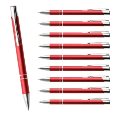 Abbildung von WPRO Cosima 10er Set Metall Kugelschreiber Großraummine Blau Ergonomischer Griff 6 Rot