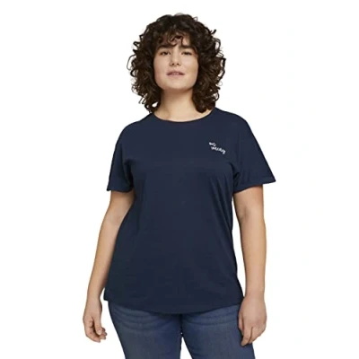 Abbildung von MY TRUE ME TOM Tailor Chest Embroidery Tshirt basic, Damen, Größe: 48, Sky captain blue