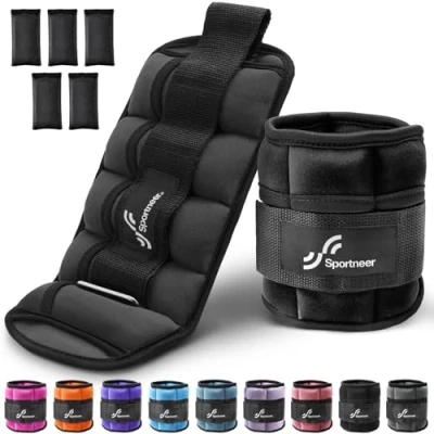 Abbildung von Sportneer Neopren, Gewichtsmanschetten, Verstellbares Fußgelenkgewichte Set, Fuß /Handgelenkgewicht Manschetten, 1 Pfund bis 7 (454 g 3,18 kg), 2er Packung, Modern, Schwarz