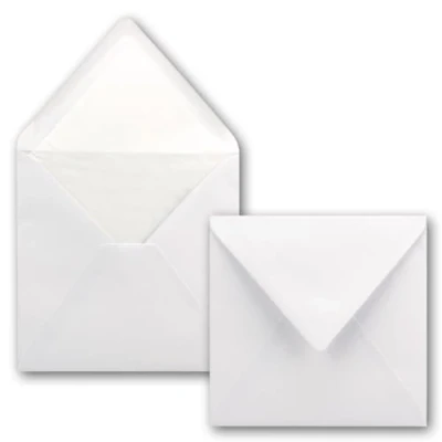 Abbildung von 75x Briefumschläge Quadratisch 16 x cm in Hochweiß (Weiß) Umschläge mit weißem Seidenfutter Kuverts ohne Fenster &amp; Nassklebung Für Einladungskarten zu Hochzeit und Geburtstag