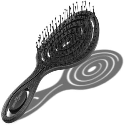Abbildung von Chiara Ambra Haarbürste ohne Ziepen für Damen Herren &amp; Kinder Entwirrbürste auch Locken Lange Haare Einzigartige Profi Detangler Bürste mit Spiralfeder Schwarz