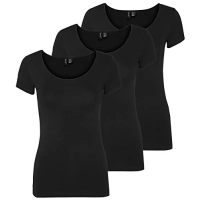 Abbildung von VERO MODA Damen VMMAXI My Soft SS U Neck GA 3PACK 10247489, Black/Black &amp; Black, L