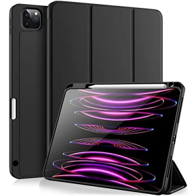 Abbildung von Vobafe Hülle Kompatibel mit iPad Pro 11 Zoll 2022/2021/2020/2018, TPU Flexible Rückseite Abdeckung Stifthalter, Unterstützt 2. Gen Pencil, Auto Schlafen/Wachen, Schwarz