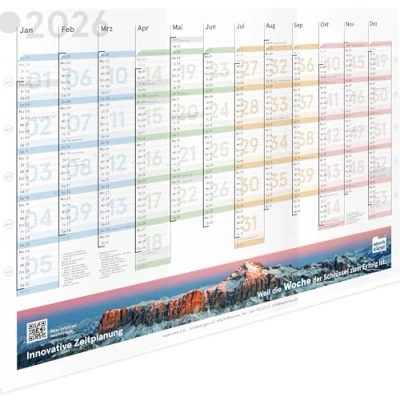 Abbildung von weekview Jahresplaner mit Wochenstruktur DIN A2 &quot;farbig&quot;, Wandkalender Ferien, Feiertagen und Zitat, Jahreskalender, Wandplaner 12 Monate klarer Kalenderwoche Berg Motiv