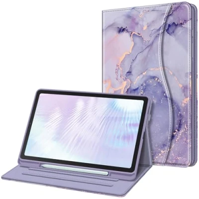 Abbildung von Fintie Hülle für Samsung Galaxy Tab S6 Lite 10.4 2024/2022/2020, Soft TPU Rückseite Gehäuse Schutzhülle mit S Pen Halter und Dokumentschlitze, Lila Marmor