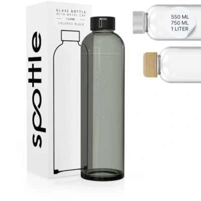 Abbildung von spottle Trinkflasche aus Glas (Schwarz/Deckel Metall, 550ml)