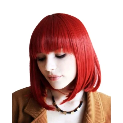 Abbildung von Prettyland Damen Frauen Rot Bob Mittellange Kurze Natürlich Matte Glatte Perücke Red Short Wig C749
