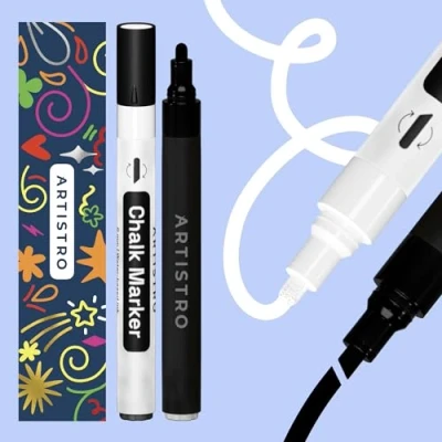Abbildung von Artistro Weiß &amp; Schwarz Neon Kreidemarker radierbare Kreidestifte mit 3 mm wendbarer Spitze für Tafel, Kreidetafel, Autofenster, Glas Flüssigkreide Marker Kinder und Erwachsene, Restaurants
